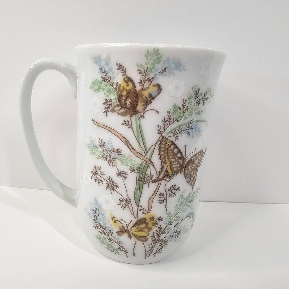 Vintage Enesco Coffee Mug 10 oz Porcelain Bevy of Butterflies Japan 1975